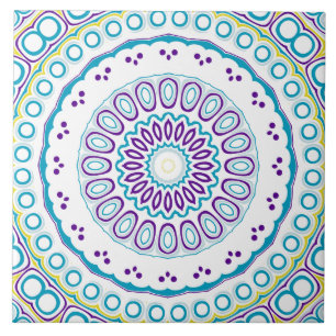 Azulejo De Cerâmica Padrão de Mandala Azul-verde e Violeta