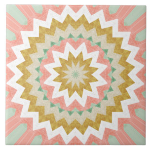 Azulejo De Cerâmica Padrão de Mandala Boho em Explosão Geométrica