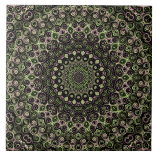 Azulejo De Cerâmica Padrão de Mandala Caleidoscópio Verde e Preto