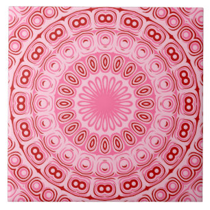 Azulejo De Cerâmica Padrão de Mandala Carmesim e Rosa