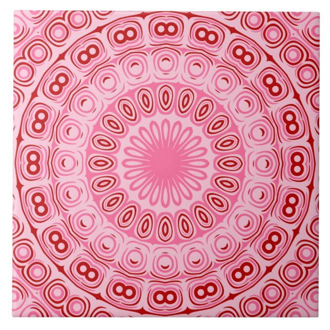 Azulejo De Cerâmica Padrão de Mandala Carmesim e Rosa (Frente)