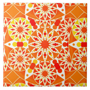Azulejo De Cerâmica Padrão de Mandala, Coral Orange e Dourado