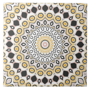 Azulejo De Cerâmica Padrão de Mandala Dourado e Carvão