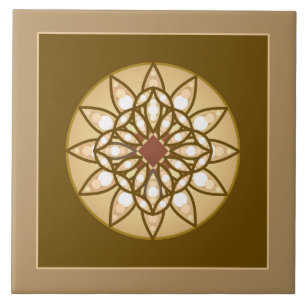 Azulejo De Cerâmica padrão de mandala em Bege, Creme e Marrom Chocolat