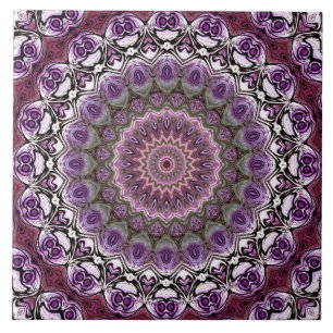 Azulejo De Cerâmica Padrão de Mandala em Calidoscópio Rosa Ámbar