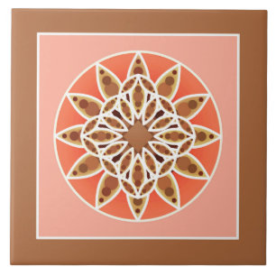 Azulejo De Cerâmica Padrão de mandala em chocolate, caramelo e coral
