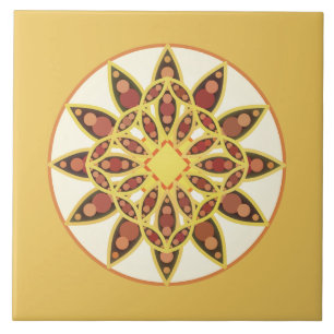 Azulejo De Cerâmica Padrão de mandala em chocolate marrom e ouro