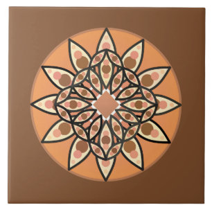 Azulejo De Cerâmica Padrão de mandala em chocolate, terracota e ferru