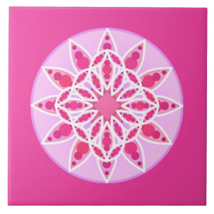 Azulejo De Cerâmica Padrão de Mandala em cor rosa, branco e cinza fuc