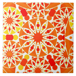 Azulejo De Cerâmica Padrão de Mandala em laranja-coral e Dourado