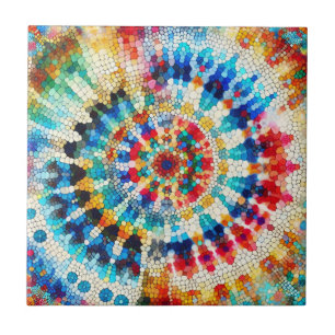 Azulejo De Cerâmica Padrão de Mandala em Mosaico Abstrato Radiante
