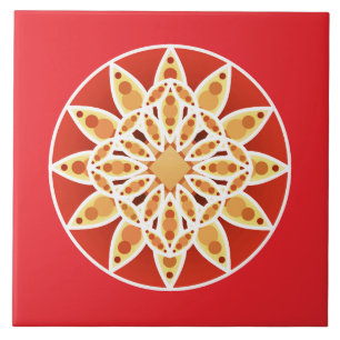 Azulejo De Cerâmica Padrão de mandala em vermelho de coral, bronzeado