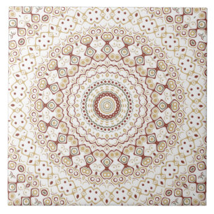 Azulejo De Cerâmica Padrão de Mandala Geométrico em Tons Terrosos