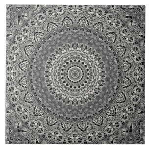 Azulejo De Cerâmica Padrão de Mandala Geométrico Preto e Branco