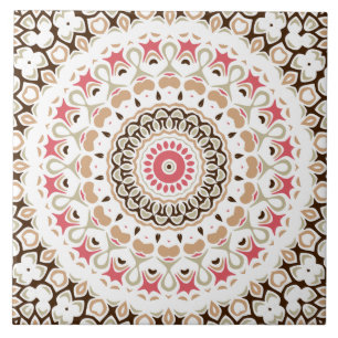Azulejo De Cerâmica Padrão de Mandala Marrom e Rosa Pink