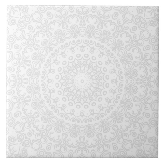 Azulejo De Cerâmica Padrão de Mandala Minimalista Branco sobre Branco (Frente)