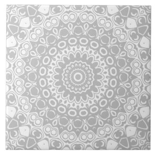 Azulejo De Cerâmica Padrão de Mandala Prateada Elegante