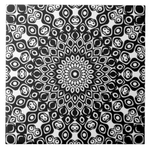 Azulejo De Cerâmica Padrão de Mandala Preto e Branco