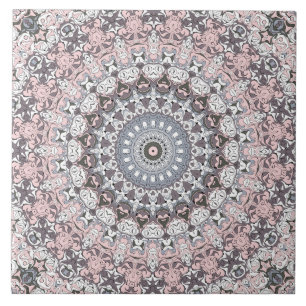 Azulejo De Cerâmica Padrão de Mandala Rosa Cinza e Branco