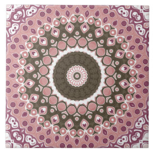 Azulejo De Cerâmica Padrão de Mandala Rosa e Mocha Geometria Floral