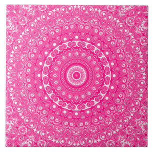 Azulejo De Cerâmica Padrão de Mandala Rosa Vibrante