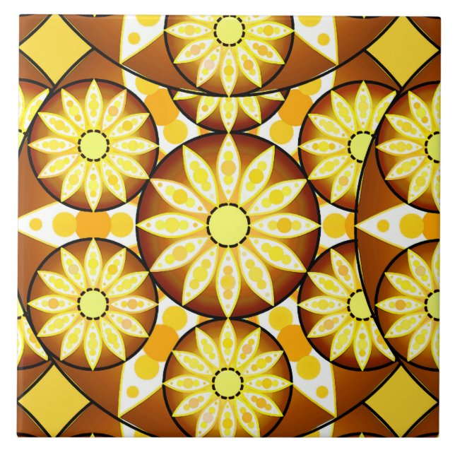 Azulejo De Cerâmica Padrão de mandala, tons de marrom e ouro (Frente)