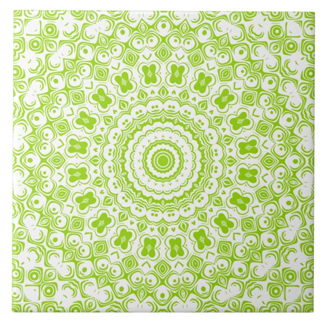 Azulejo De Cerâmica Padrão de Mandala Verde Chartreuse (Frente)