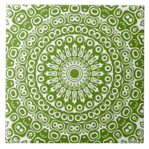 Azulejo De Cerâmica Padrão de Mandala Verde da Natureza