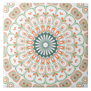Azulejo De Cerâmica Padrão de Mandala Verde e Laranja Moderno
