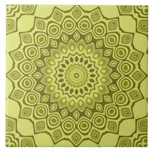 Azulejo De Cerâmica Padrão de Mandala Verde Oliva Groovy