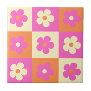 Azulejo De Cerâmica Padrão de margarida colorido Retro BOHO Chic Flora