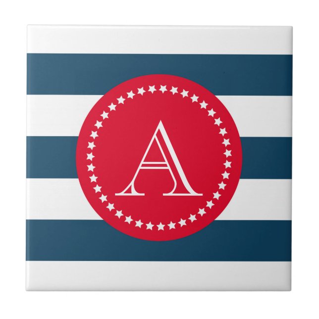 Azulejo De Cerâmica Padrão de marinho azul e branco (Frente)