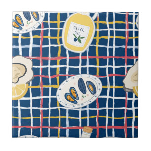 Azulejo De Cerâmica Padrão de Mariscos Mediterrâneos e Azeite