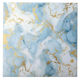 Azulejo De Cerâmica Padrão de Mármore Azul e Branco Elegante 