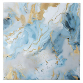 Azulejo De Cerâmica Padrão de mármore azul e branco elegante dourado 