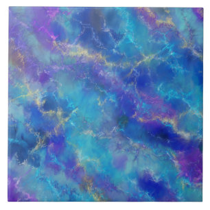 Azulejo De Cerâmica Padrão de Mármore Azul, Roxo e Dourado