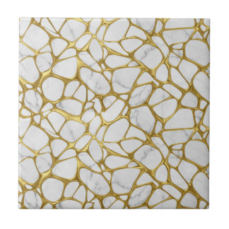 Azulejo De Cerâmica Padrão de Mármore Branco Ouro Líquido de Luxo