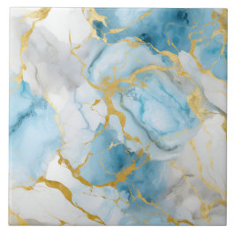 Azulejo De Cerâmica Padrão de mármore dourado azul e branco elegante