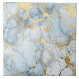 Azulejo De Cerâmica Padrão de mármore dourado azul e branco elegante 