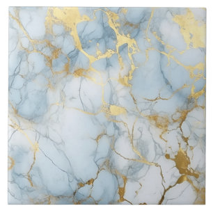 Azulejo De Cerâmica Padrão de mármore dourado azul e branco elegante 