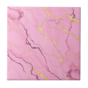 Azulejo De Cerâmica Padrão de Mármore Rosa com Veias Douradas