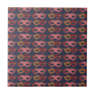 Azulejo De Cerâmica Padrão de Máscaras de Mascarada Borgonha