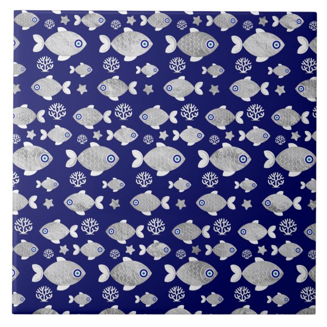 Azulejo De Cerâmica Padrão de Mau de Peixe de Prata (Frente)