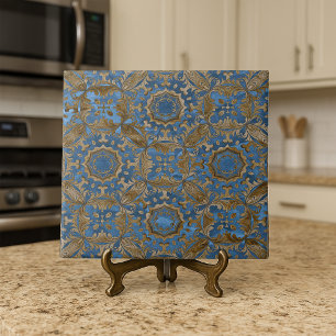 Azulejo De Cerâmica Padrão de Medalhões Ornamentais Azul Profundo e Do