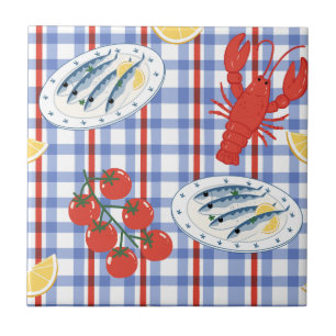 Azulejo De Cerâmica Padrão de Mercado de Frutos do Mar Mediterrâneo (4
