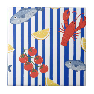 Azulejo De Cerâmica Padrão de Mercado de Frutos do Mar Mediterrâneo (5
