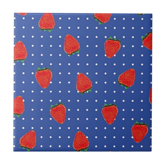 Azulejo De Cerâmica padrão de morango com pontos (Frente)
