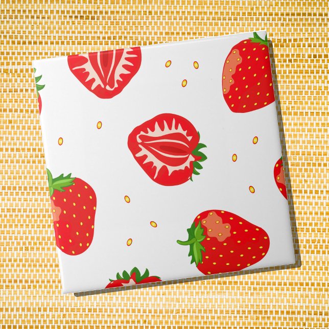 Azulejo De Cerâmica Padrão de Morango Vermelho (Strawberry patterned ceramic wall tile)