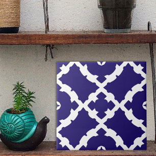 Azulejo De Cerâmica Padrão de mosaico branco e azul do Marinho clássic