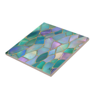 Azulejo De Cerâmica Padrão de mosaico de vitral em cores pastel